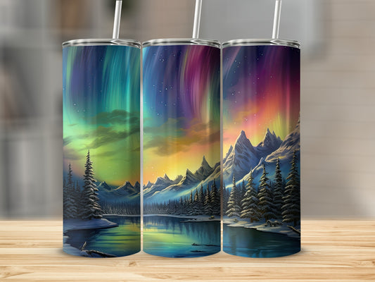 Northern Lights Scenic Mountain Landscape Tumbler