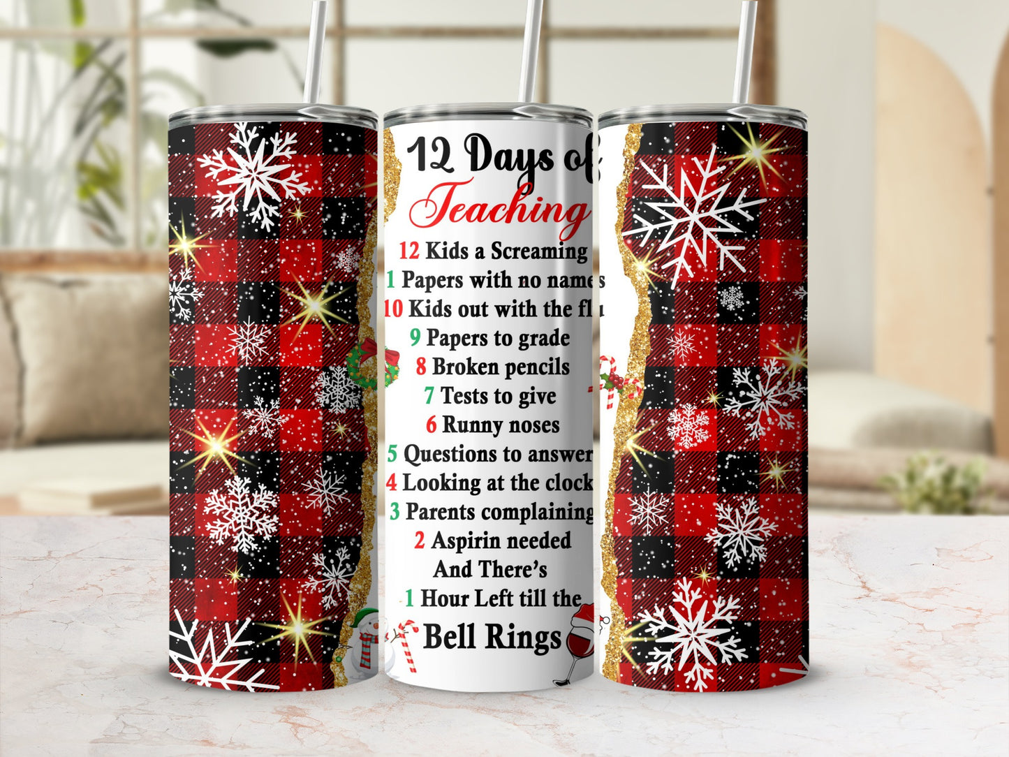 12 Days of Teaching Teacher Winter Holiday Tumblers