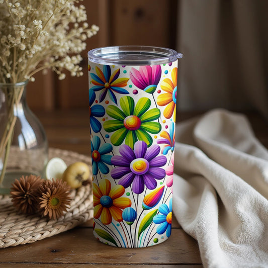 Colorful Floral Design Insulated Travel Tumbler Cup