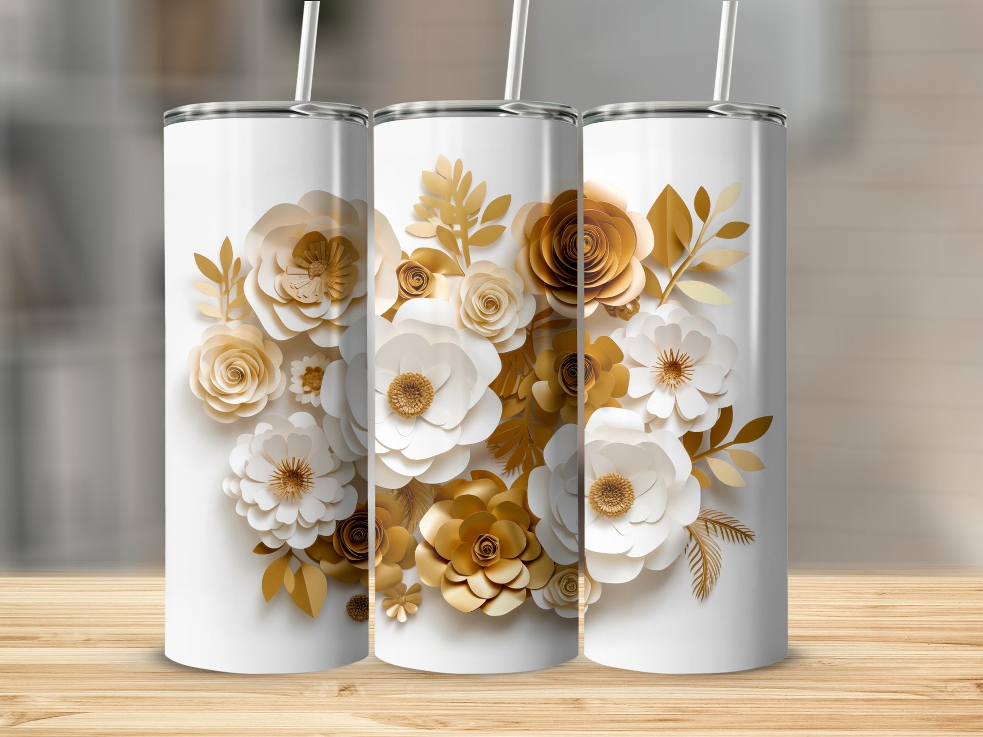 Elegant Floral Design Stainless Steel Tumbler Cup