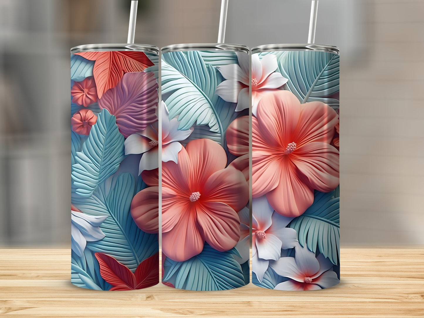 Tropical Floral Design Insulated Tumbler Cup