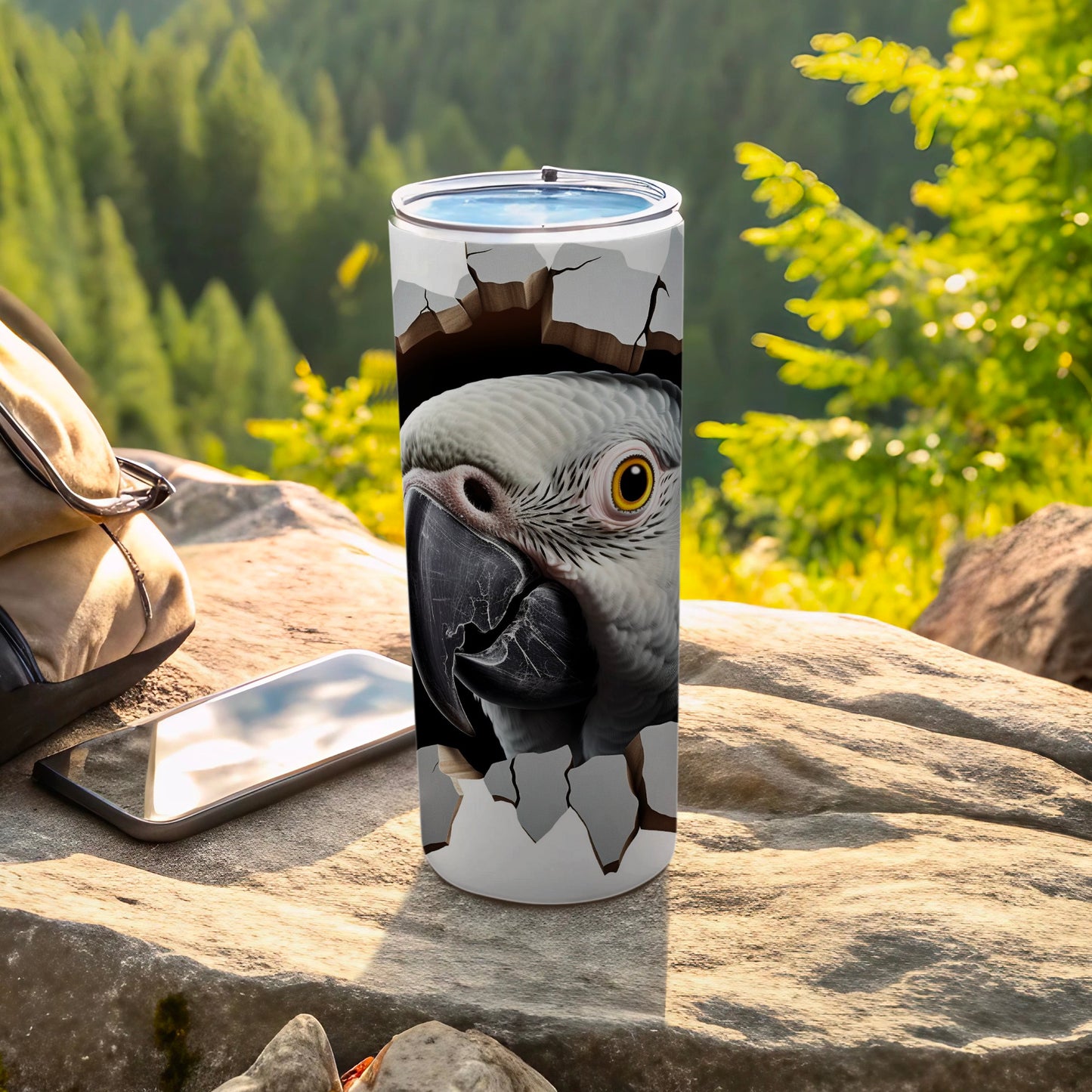 Grey Parrot Cracked Visual Tumbler Outdoor Environment product type