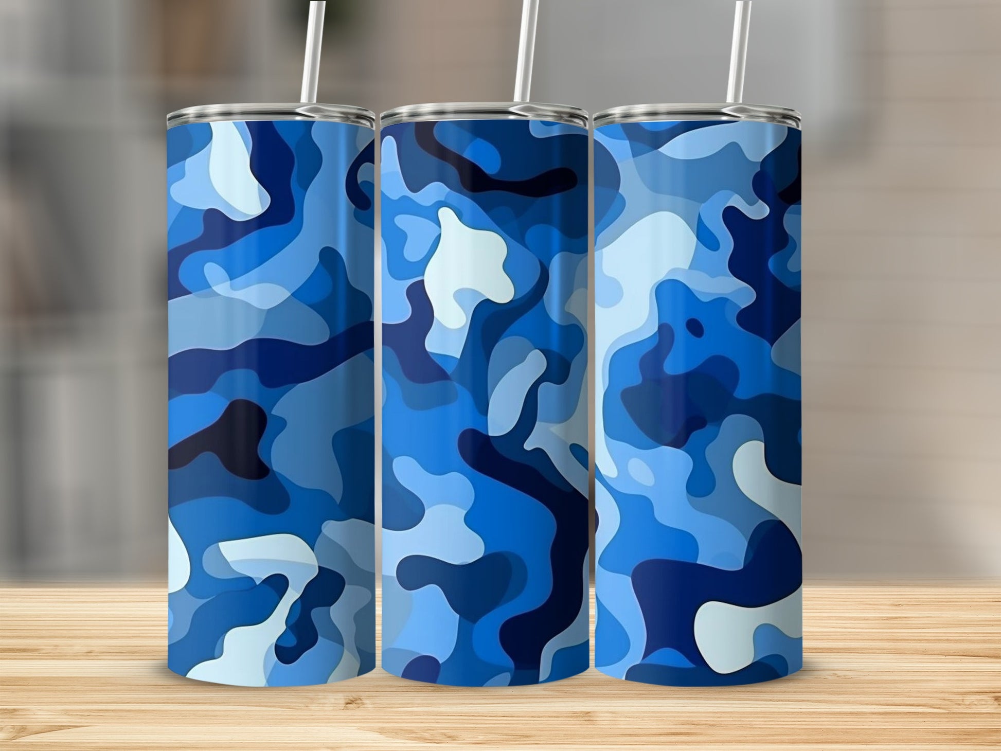 Blue Camouflage Print Stainless Steel Tumbler