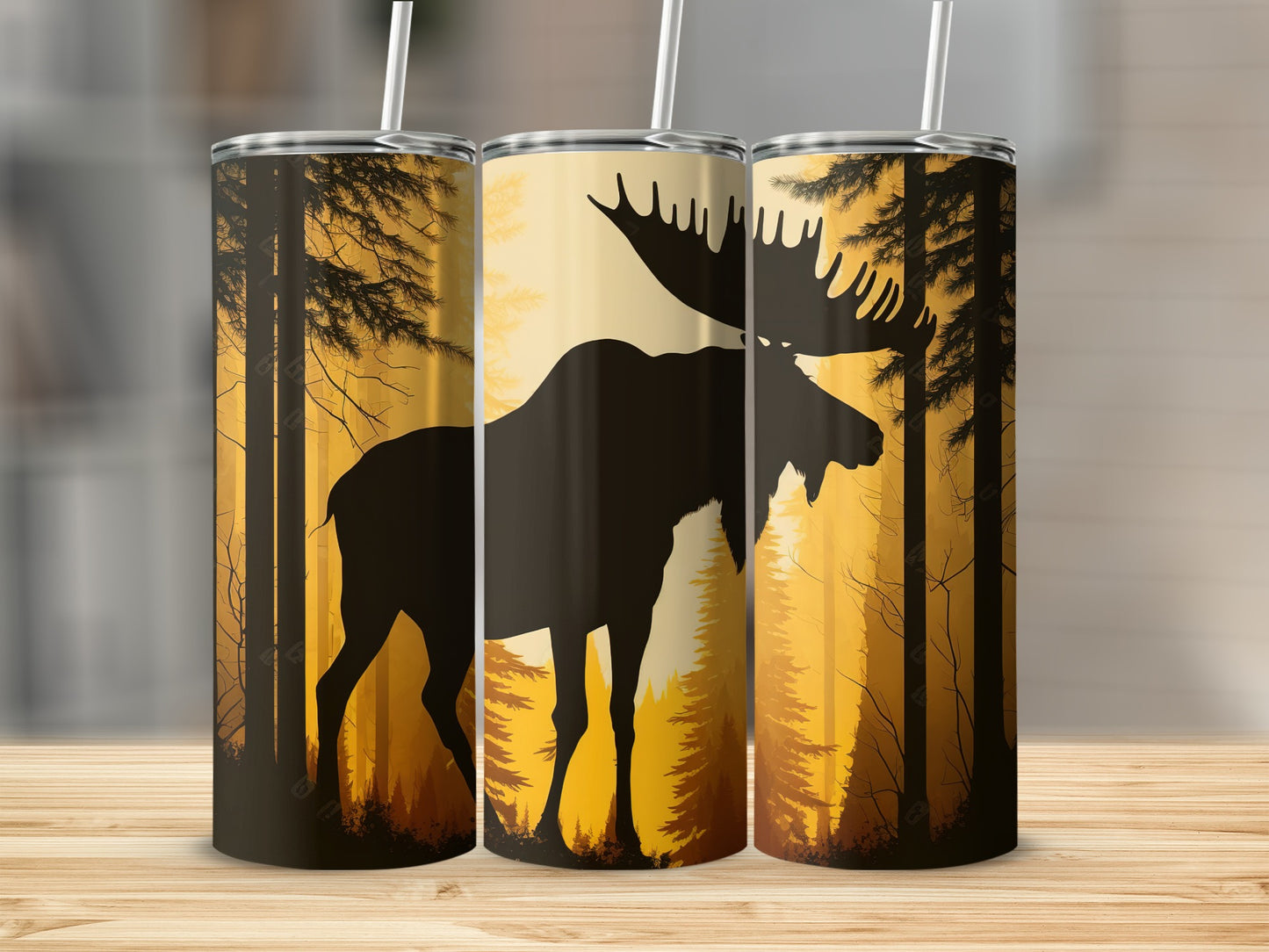 Moose Silhouette Forest Scene Tumbler product