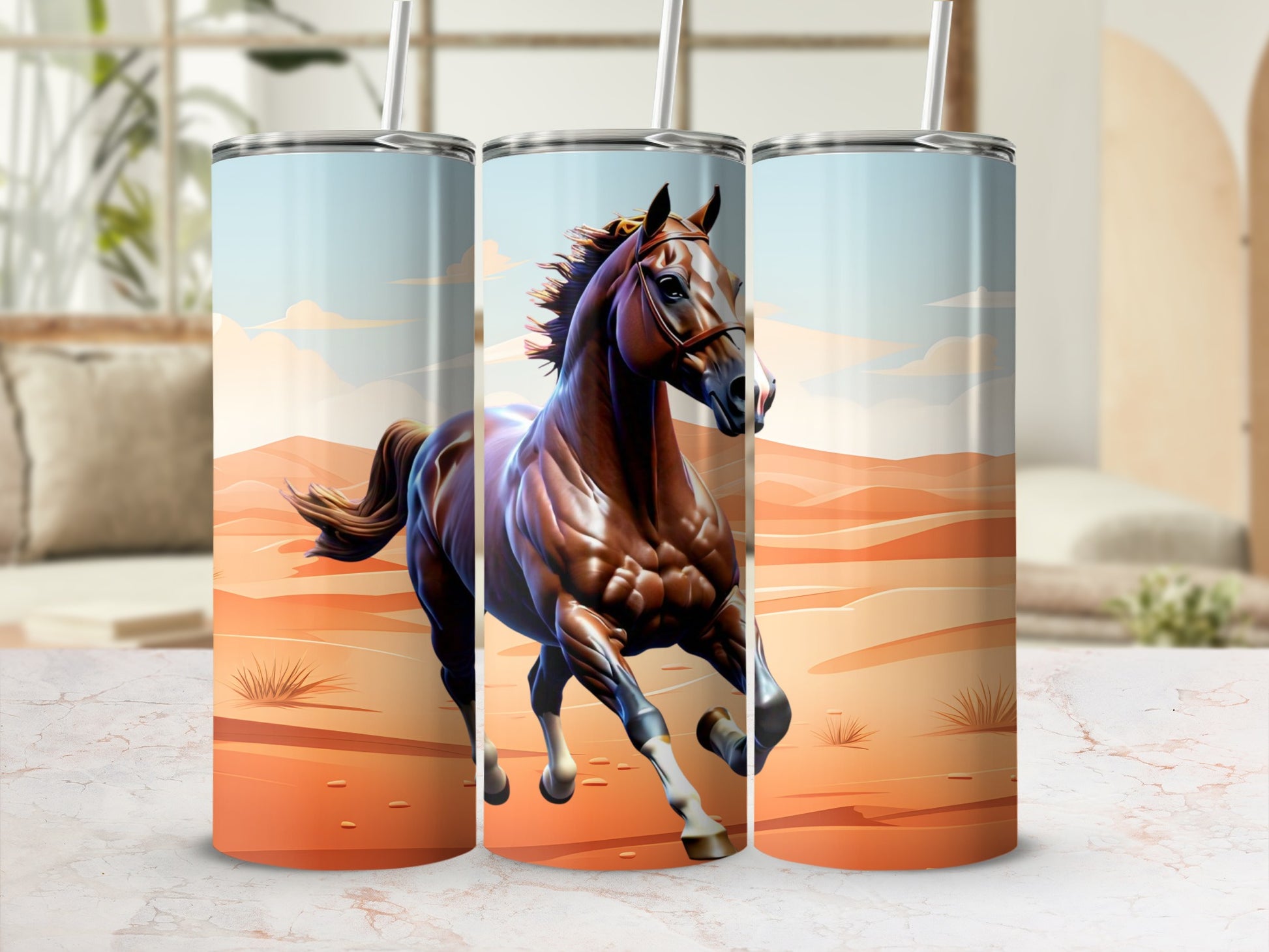 Majestic Galloping Horse Tumbler with Straw
