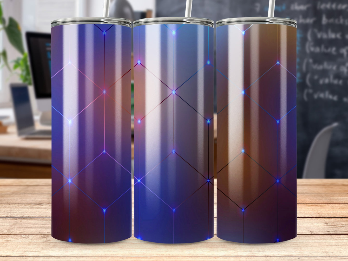 Abstract Geometric Lines with Blue Lights Design Tumblers