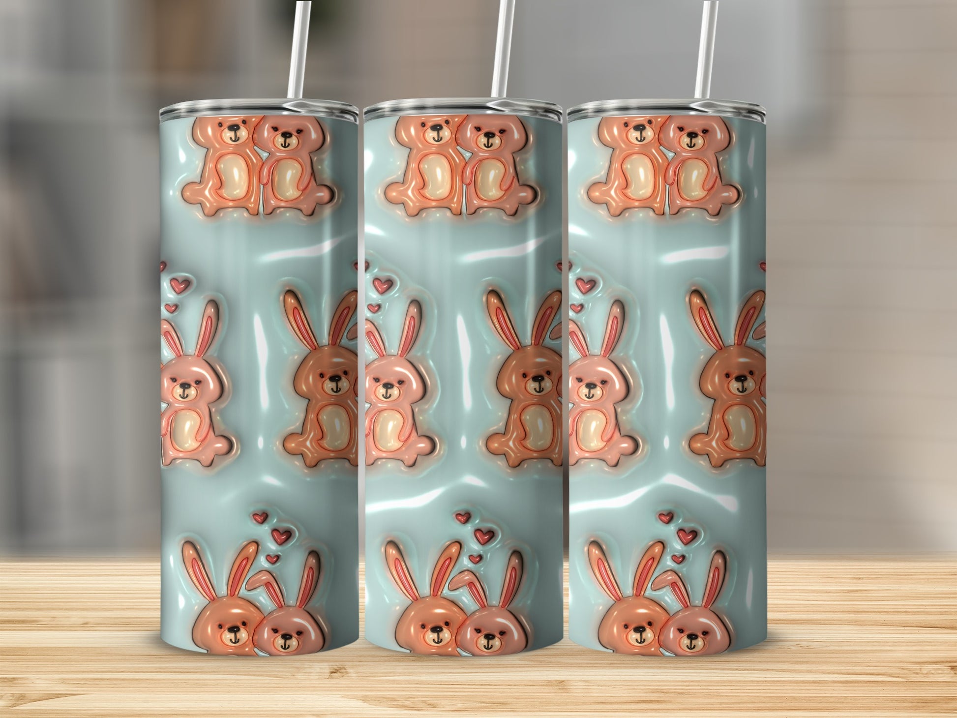 Cute Cartoon Bunny and Bear Tumbler for Kids