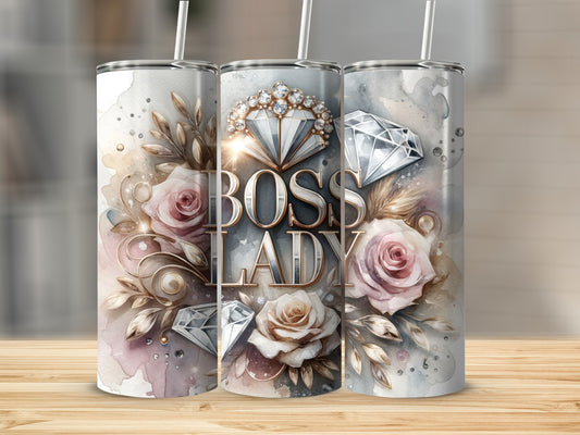 Boss Lady Diamonds Roses Floral Watercolor Tumbler product type