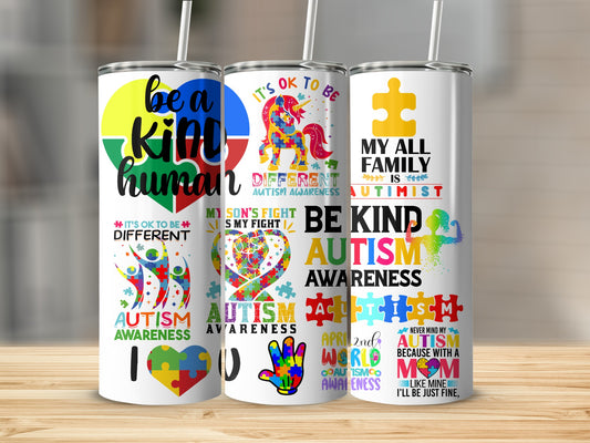 Autism Awareness Be Kind Human Straight Tumbler