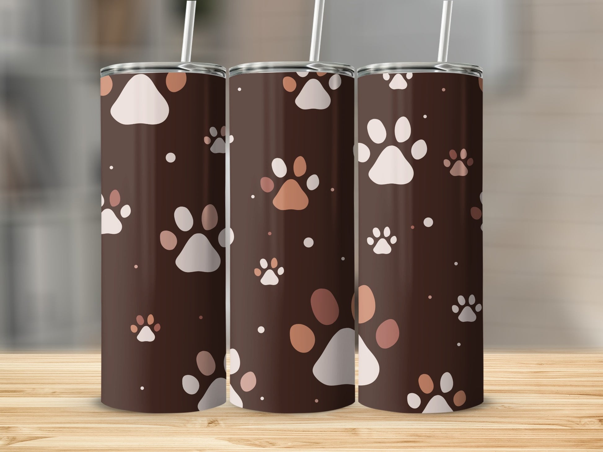 Brown Tumbler with Adorable Paw Print Design Drinkware