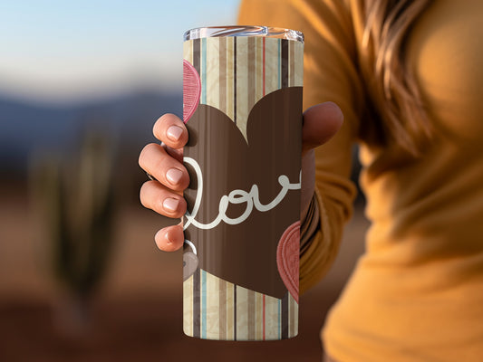 Love Heart Design Striped Travel Tumbler Product