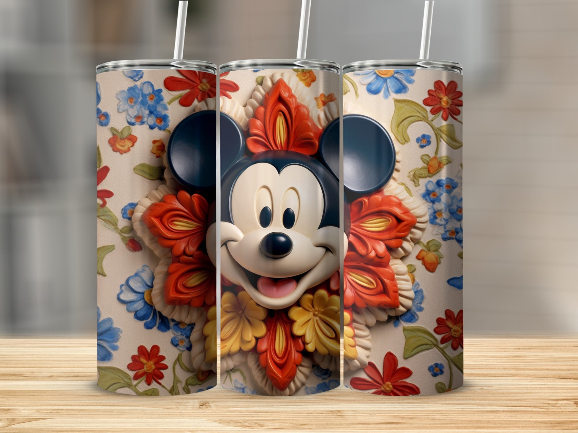 Colorful Mickey Mouse Floral Design Tumbler Product