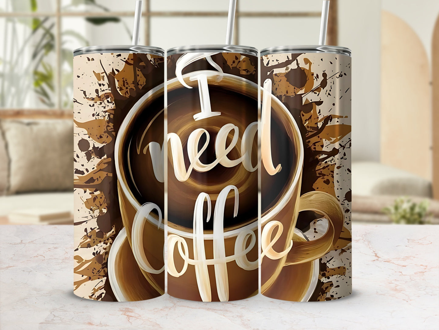 I Need Coffee Modern Artistic Design Insulated Tumbler
