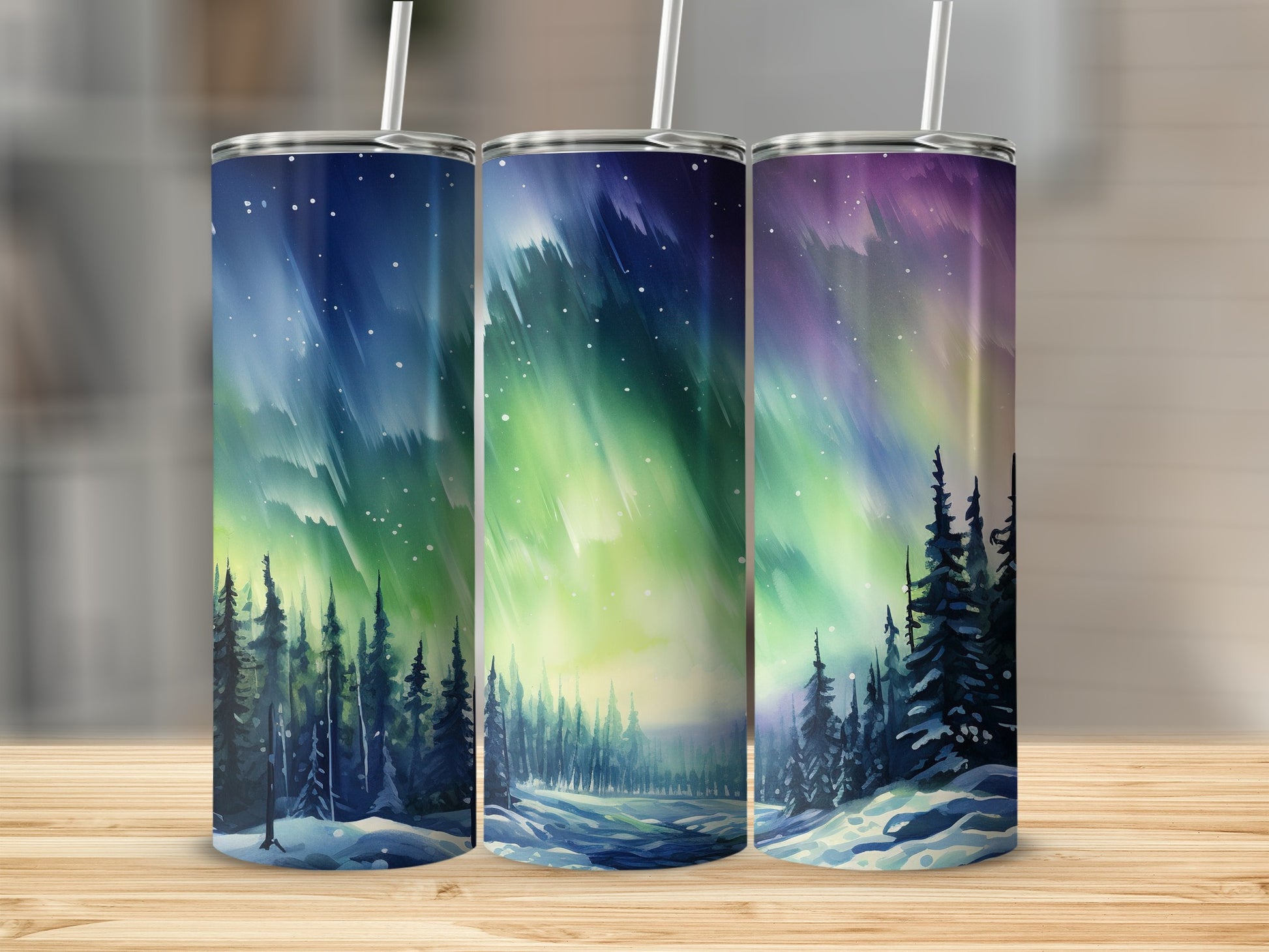 Stunning Northern Lights Design Travel Tumbler Product
