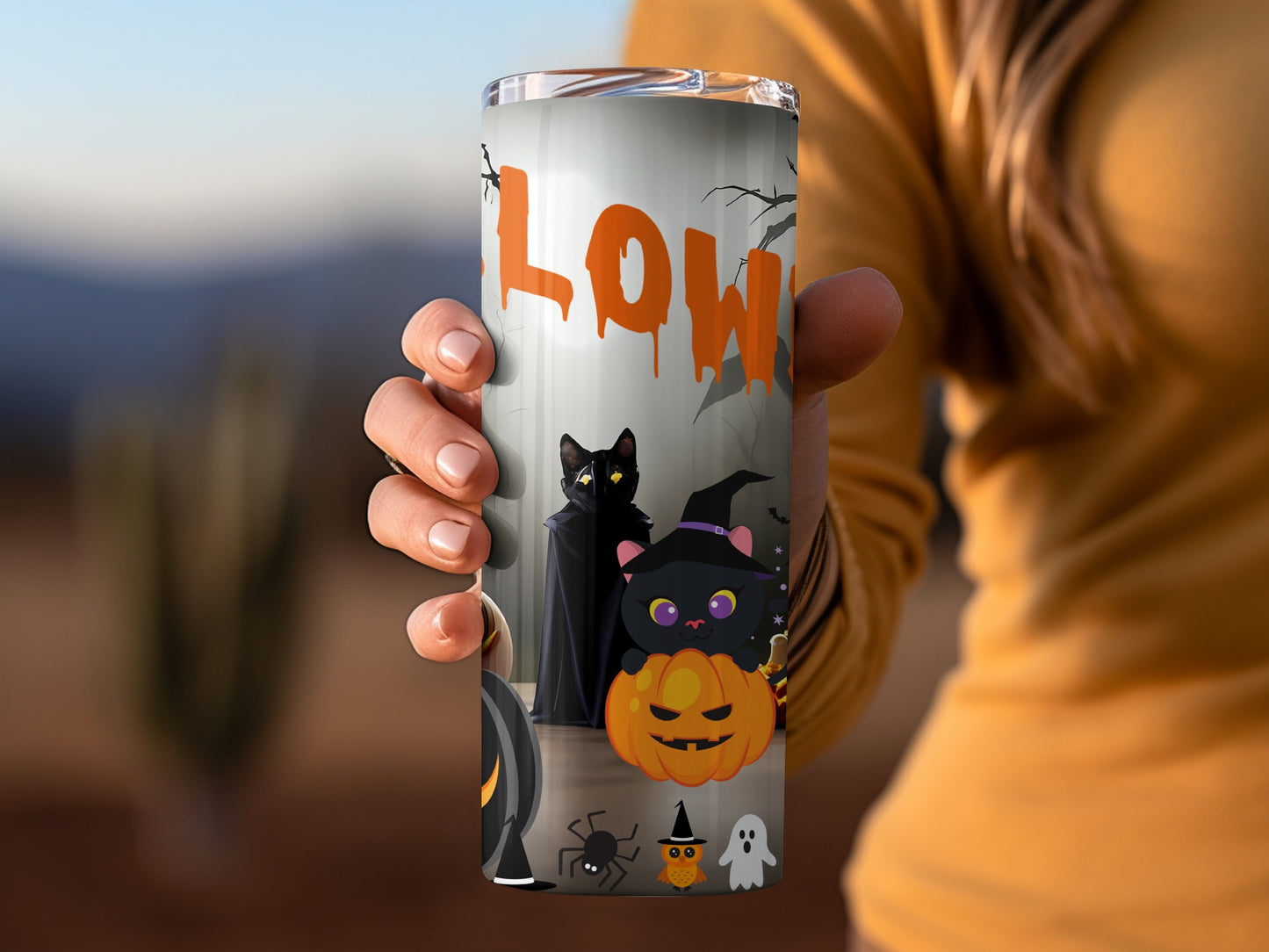Halloween Black Cat and Pumpkin Tumbler Cup