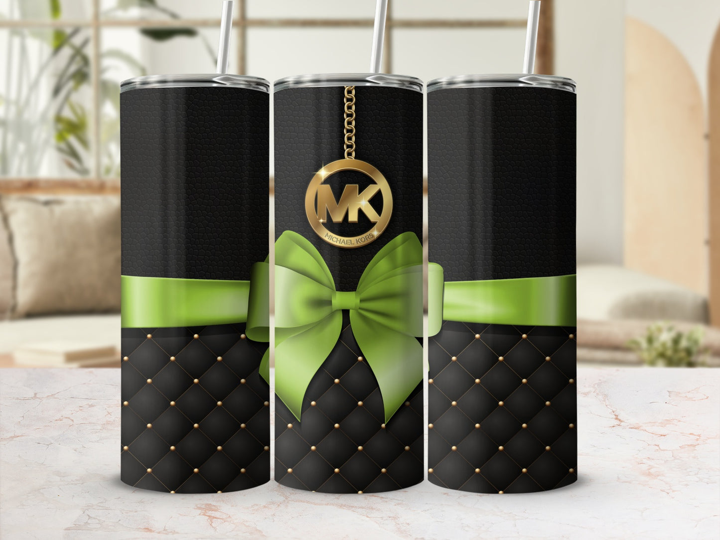 Elegant Black and Green Bow Design Tumbler Cup