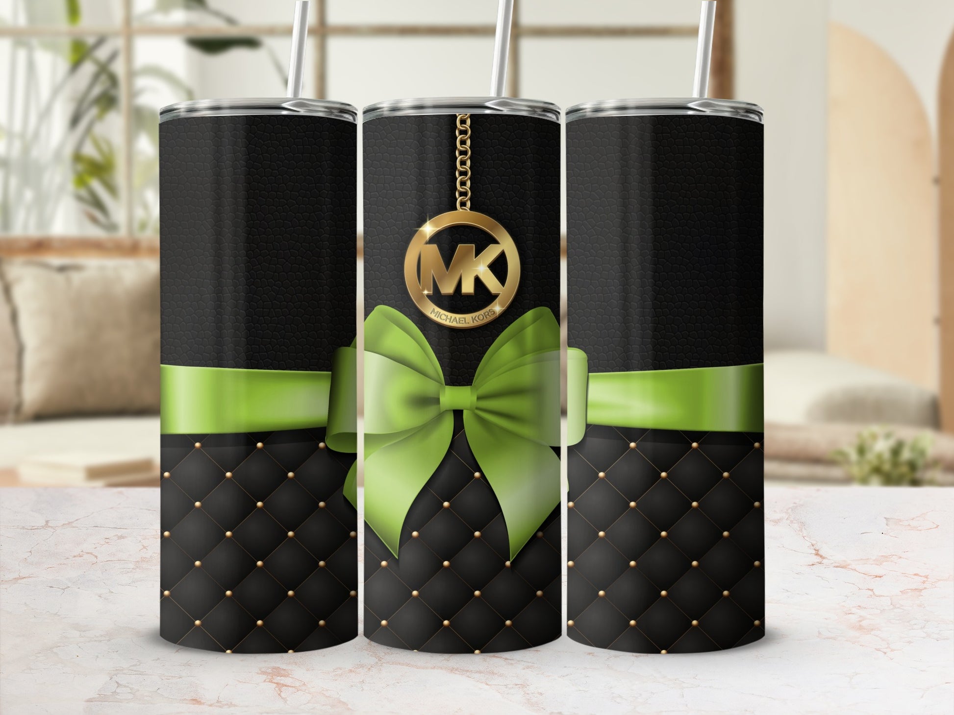 Elegant Black and Green Bow Design Tumbler Cup