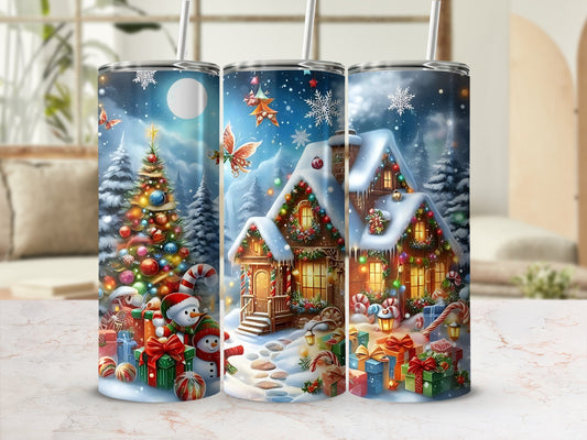 Festive Christmas Scene Tumbler with Snowman and Gifts