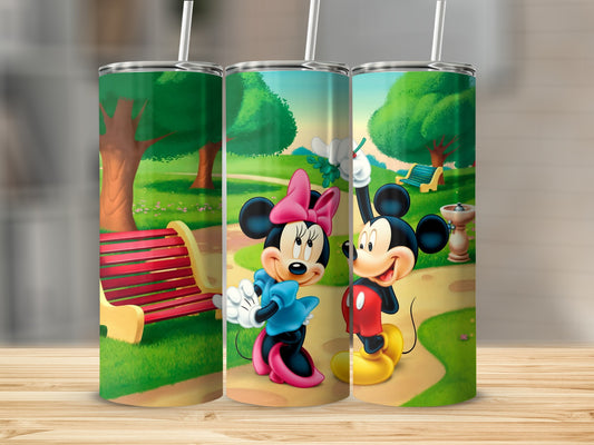 Cute Cartoon Mouse Couple and Park Scene Tumbler