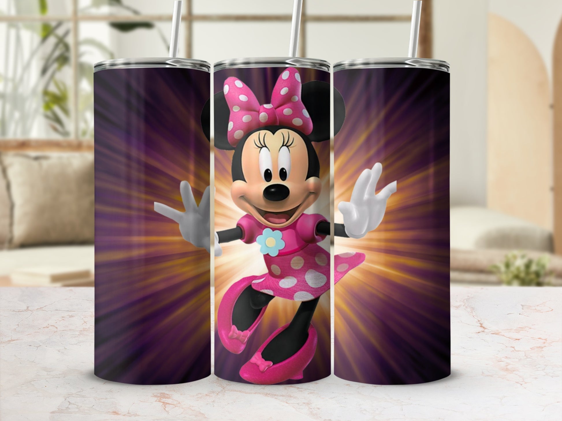 Minnie Mouse Tumbler with Pink Bow and Polka Dots Design