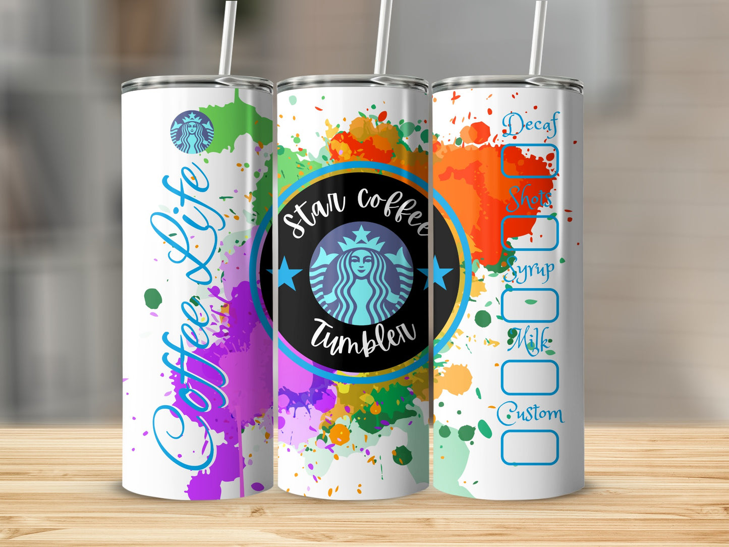 Star Coffee Life Tumbler Colorful Splash Design