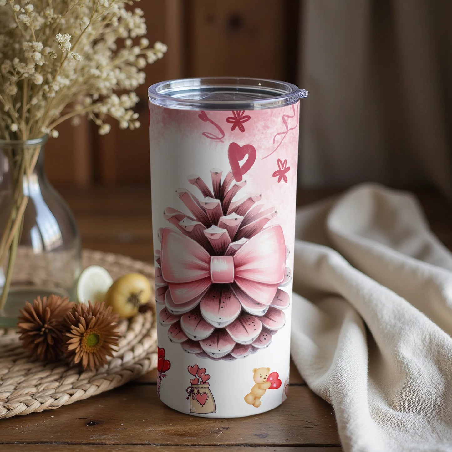 Cute Pine Cone and Heart Design Tumbler