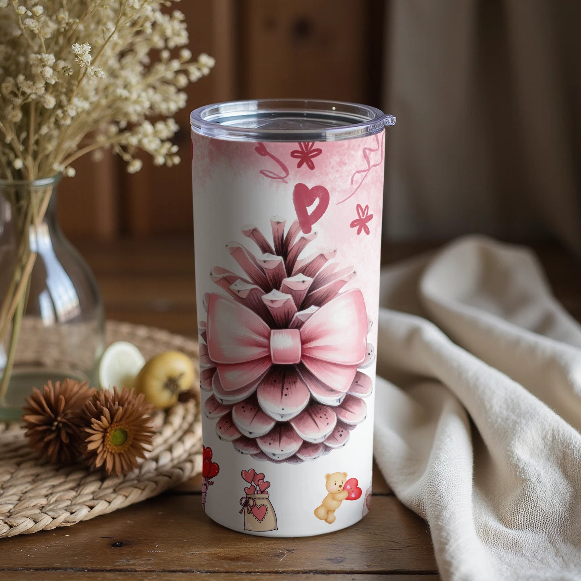 Cute Pine Cone and Heart Design Tumbler
