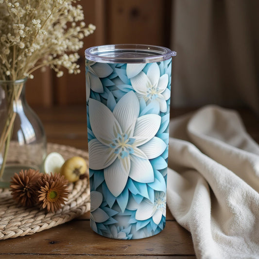 Elegant Floral Design Tumbler with Blue and White Flowers