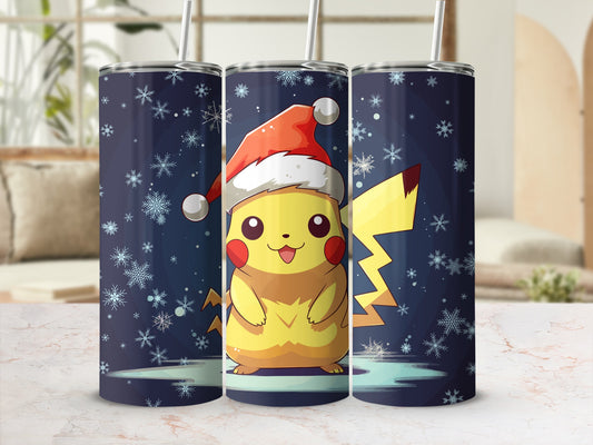 Festive Pikachu with Santa Hat Winter Tumbler