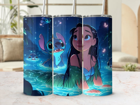 Blue Ocean Adventure Stitch and Lilo Tumbler