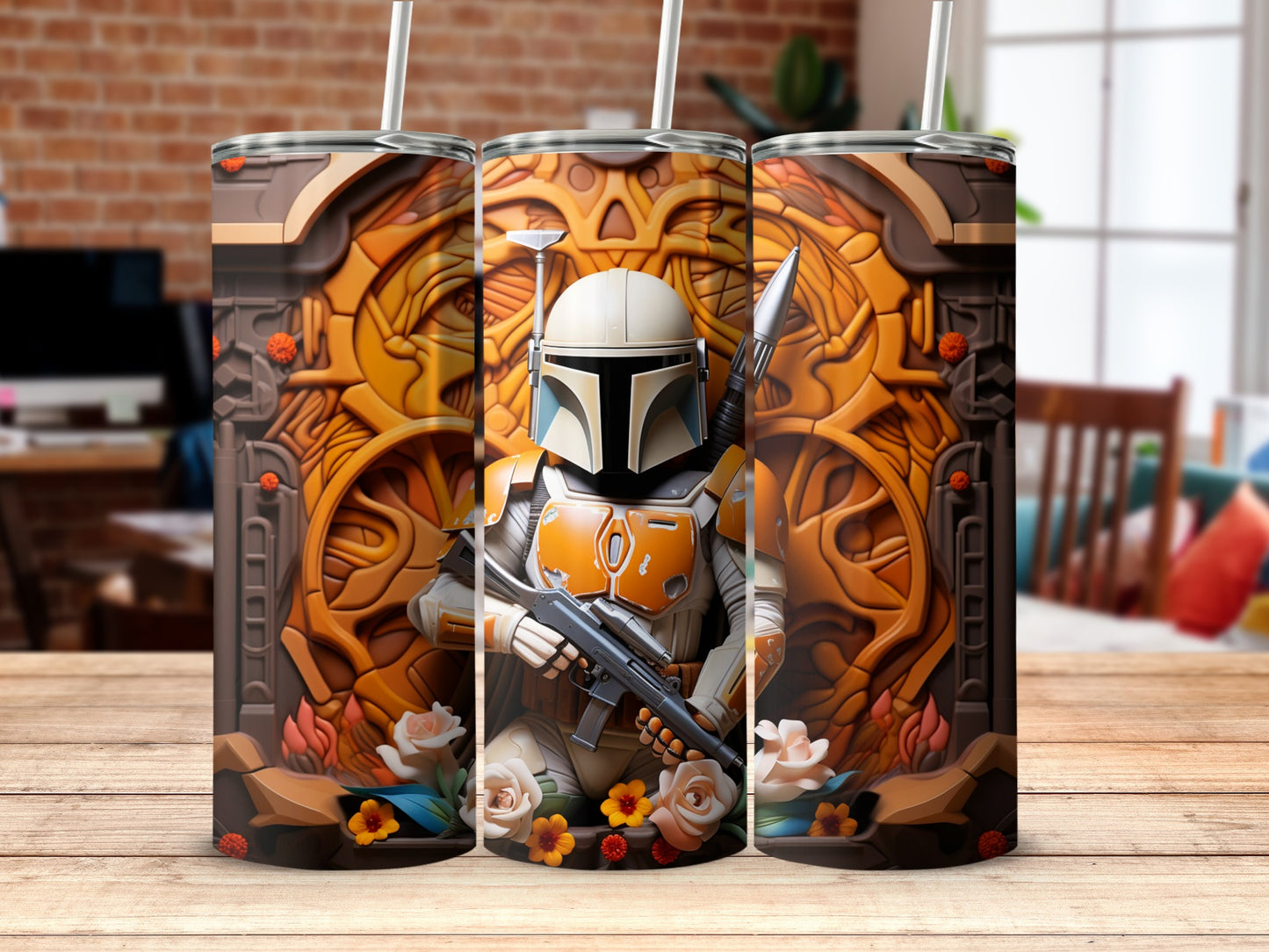 Mandalorian Artwork Insulated White Tumbler Design