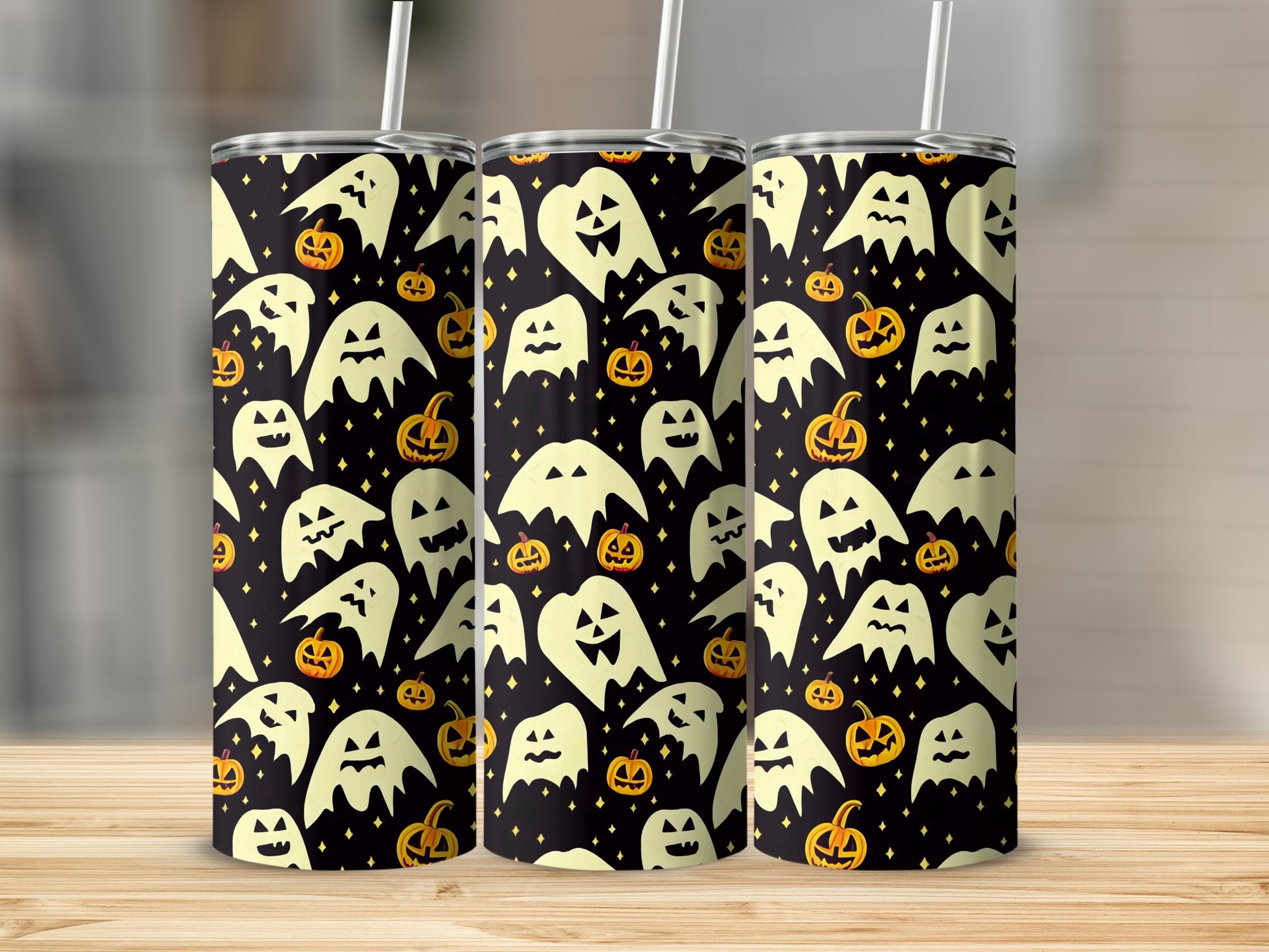 Halloween Ghosts and Pumpkins Pattern Tumbler