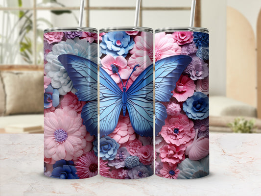 Blue Butterfly Floral Design Pink Blue Flowers Tumbler product type