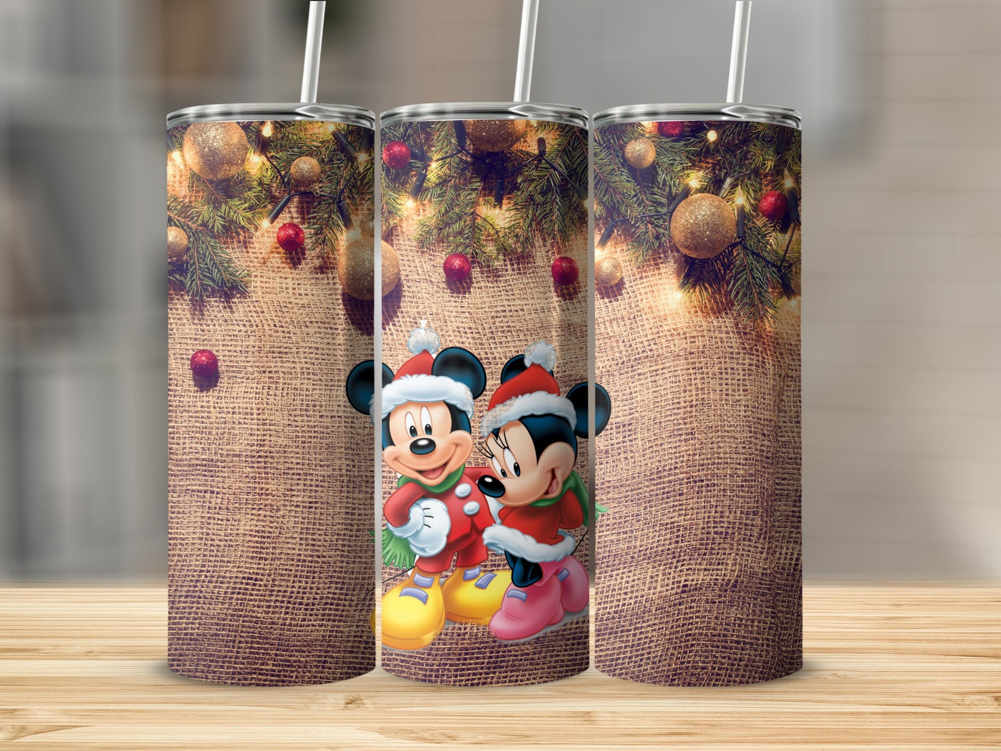Festive Mickey and Minnie Mouse Christmas Tumbler