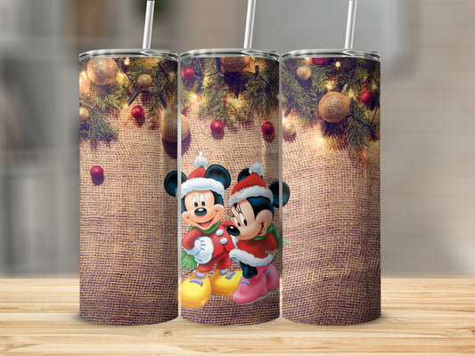 Festive Mickey and Minnie Mouse Christmas Tumbler