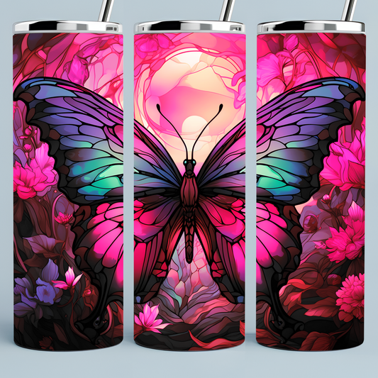Pink, Black, purple butterfly tumbler
