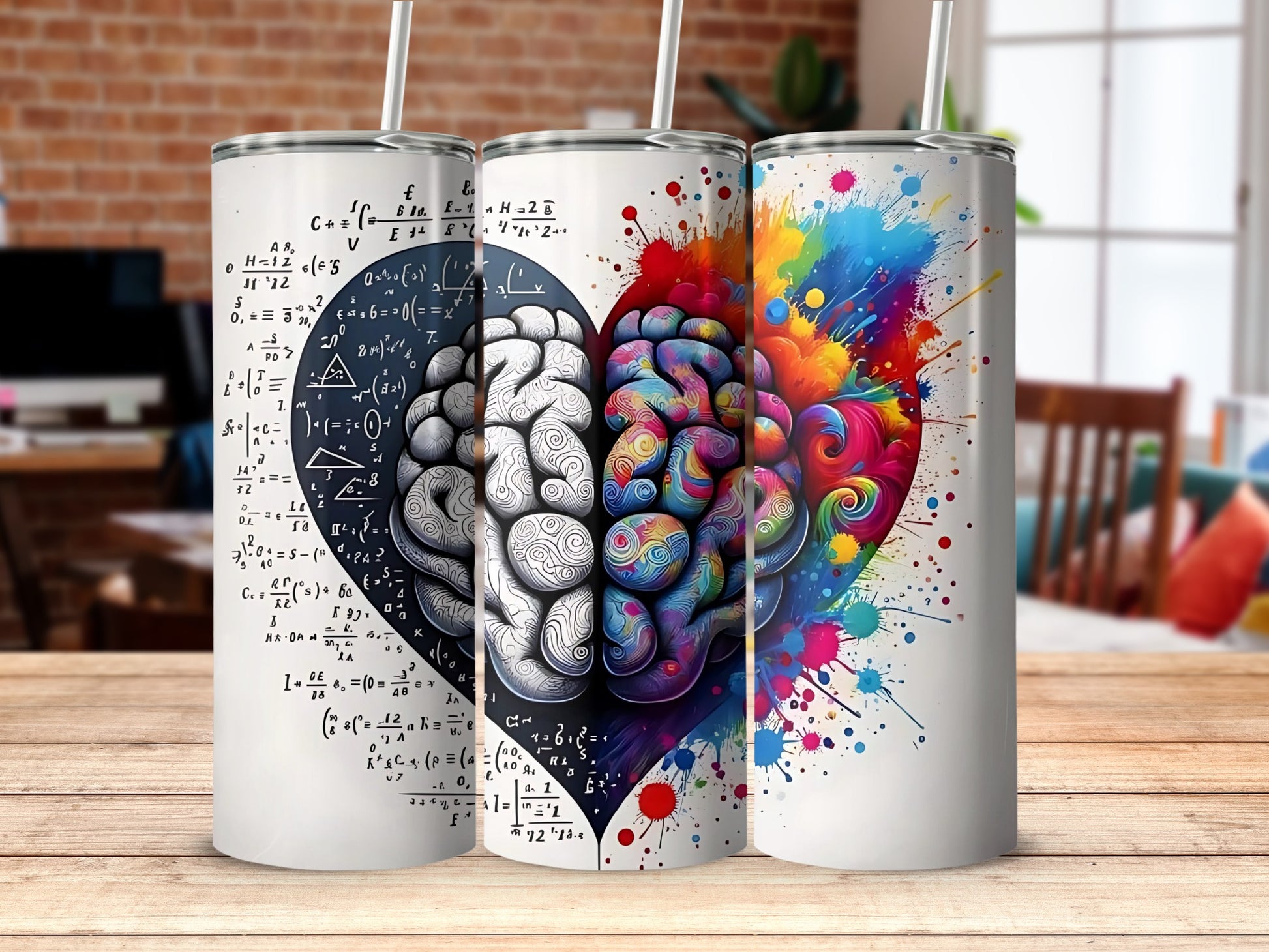 Colorful Brain Art Tumblers Set with Unique Designs
