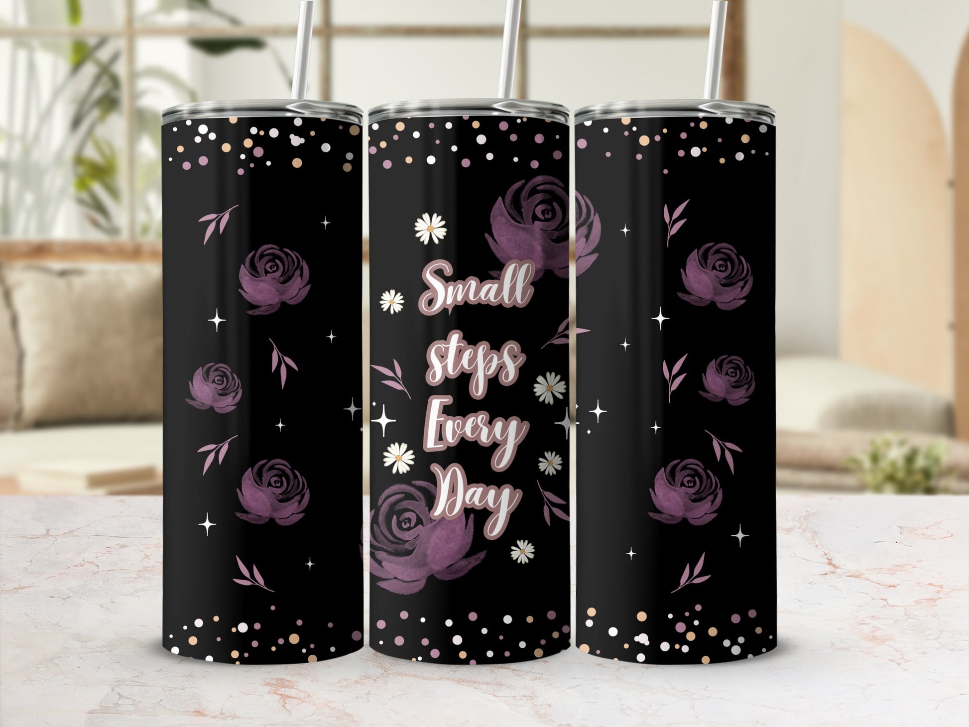 Small Steps Every Day Floral Design Travel Tumbler