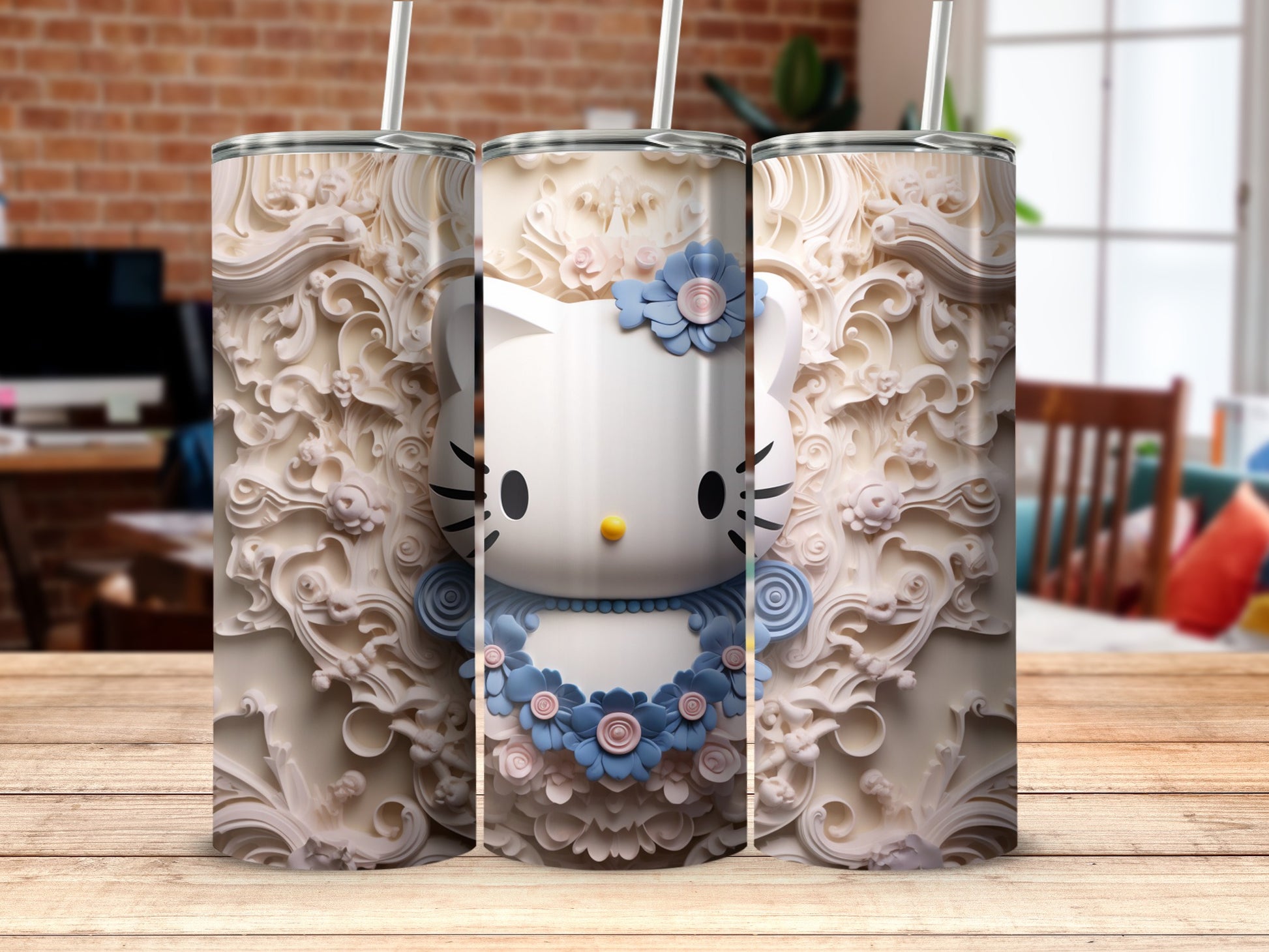 Elegant Floral Hello Kitty Design Tumbler for Stylish Sipping