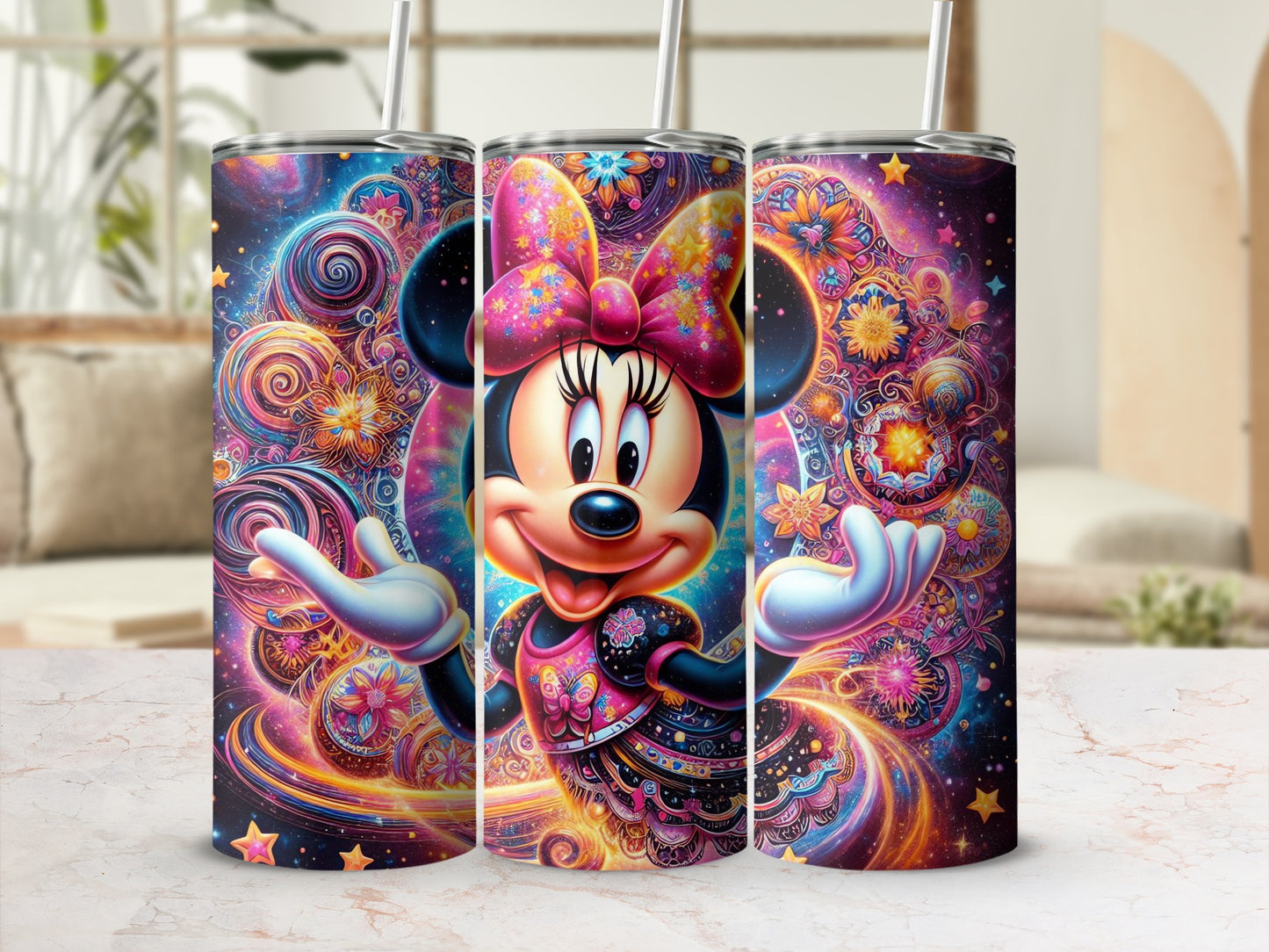 Vibrant Minnie Mouse Swirl Art Tumbler for Kids