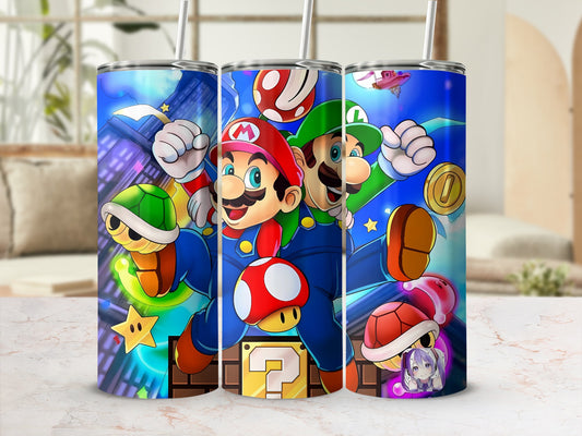 Colorful Cartoon Character Print Tumbler with Straw