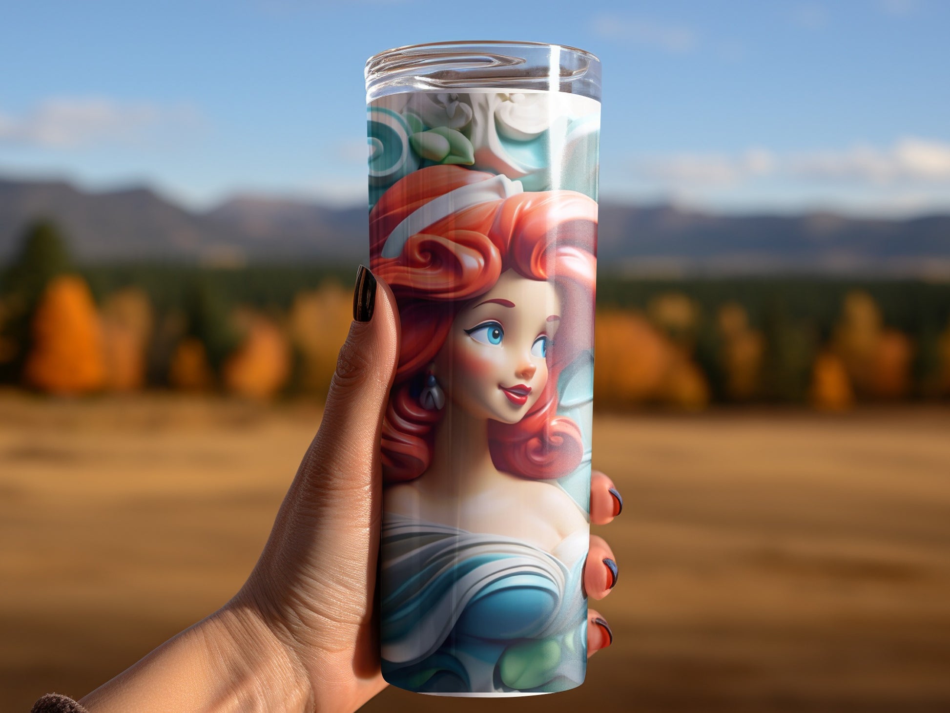 Beautiful Princess Design Tumbler with Scenic Background