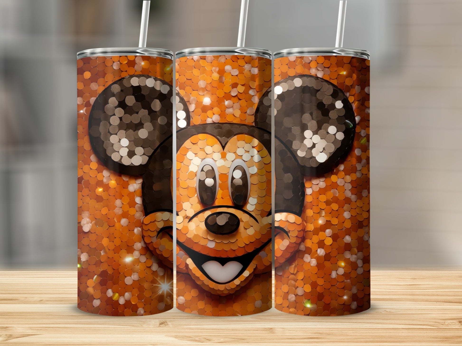 Sparkling Orange Mickey Mouse Tumbler Design