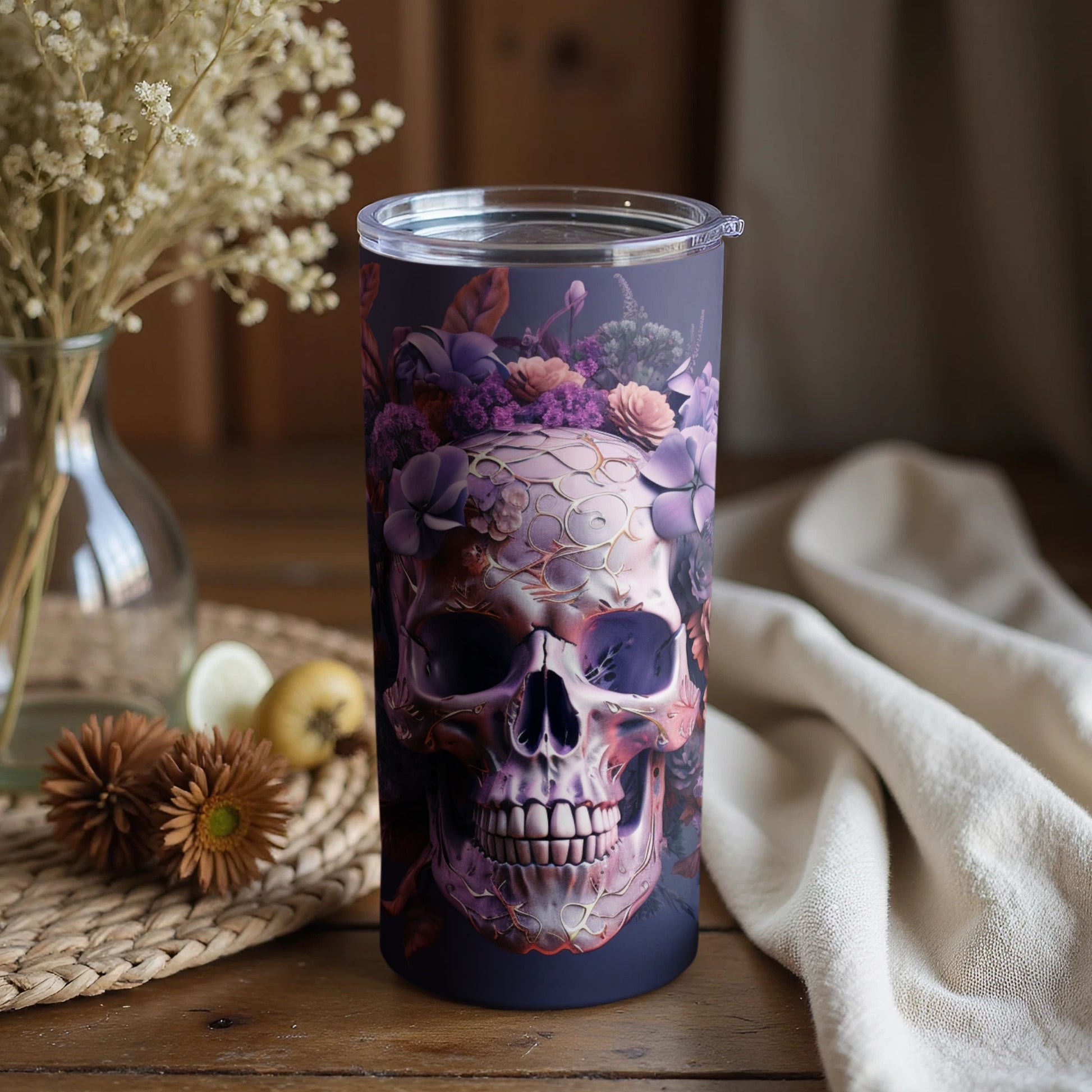 Elegant Floral Skull Art Tumbler Design for Unique Style