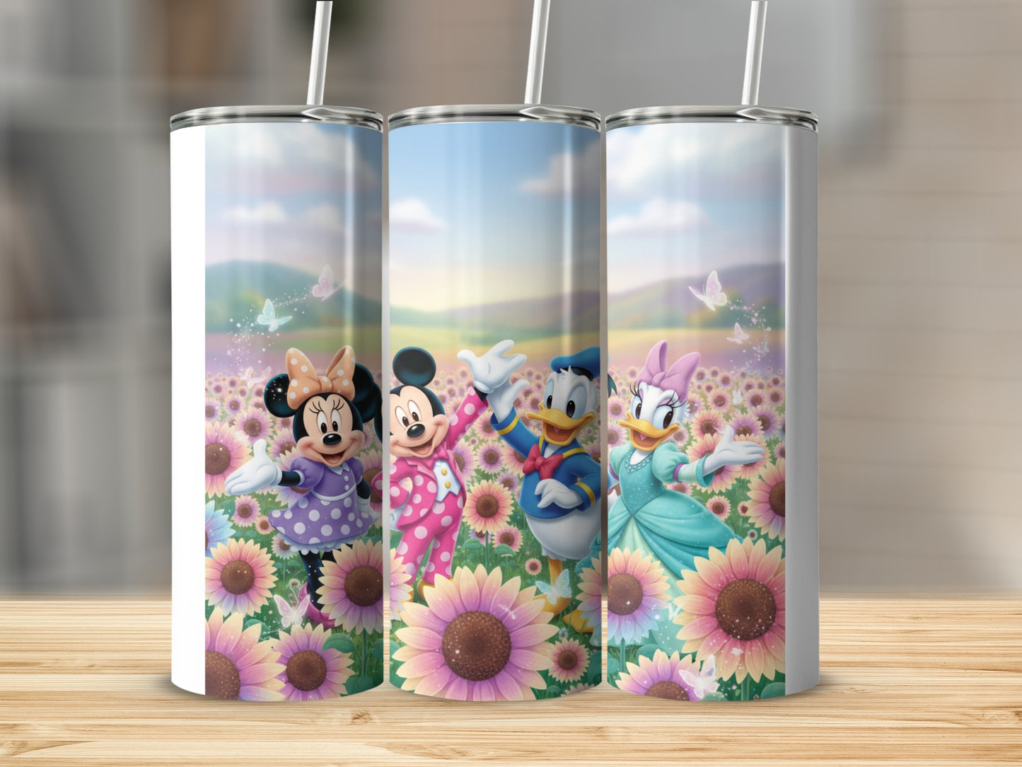 Disney Characters in Sunflower Field Tumblers