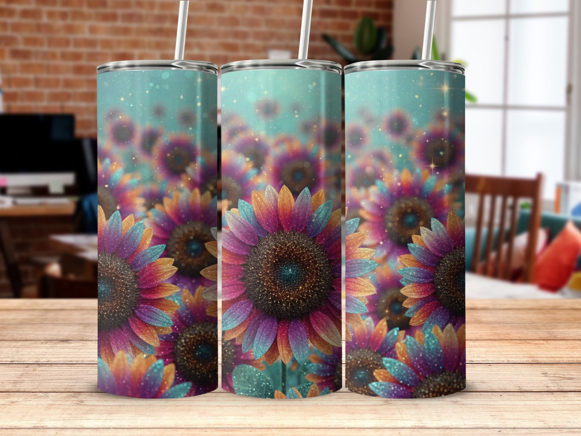 Colorful Sunflower Patterned Tumbler for Colorful Style