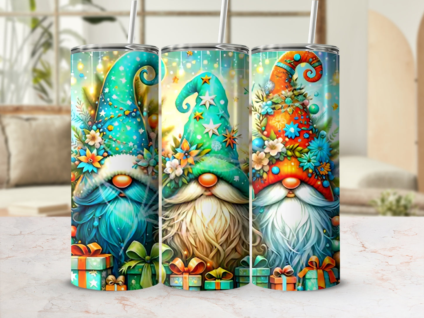 Colorful Gnome Tumblers with Festival Design Cups