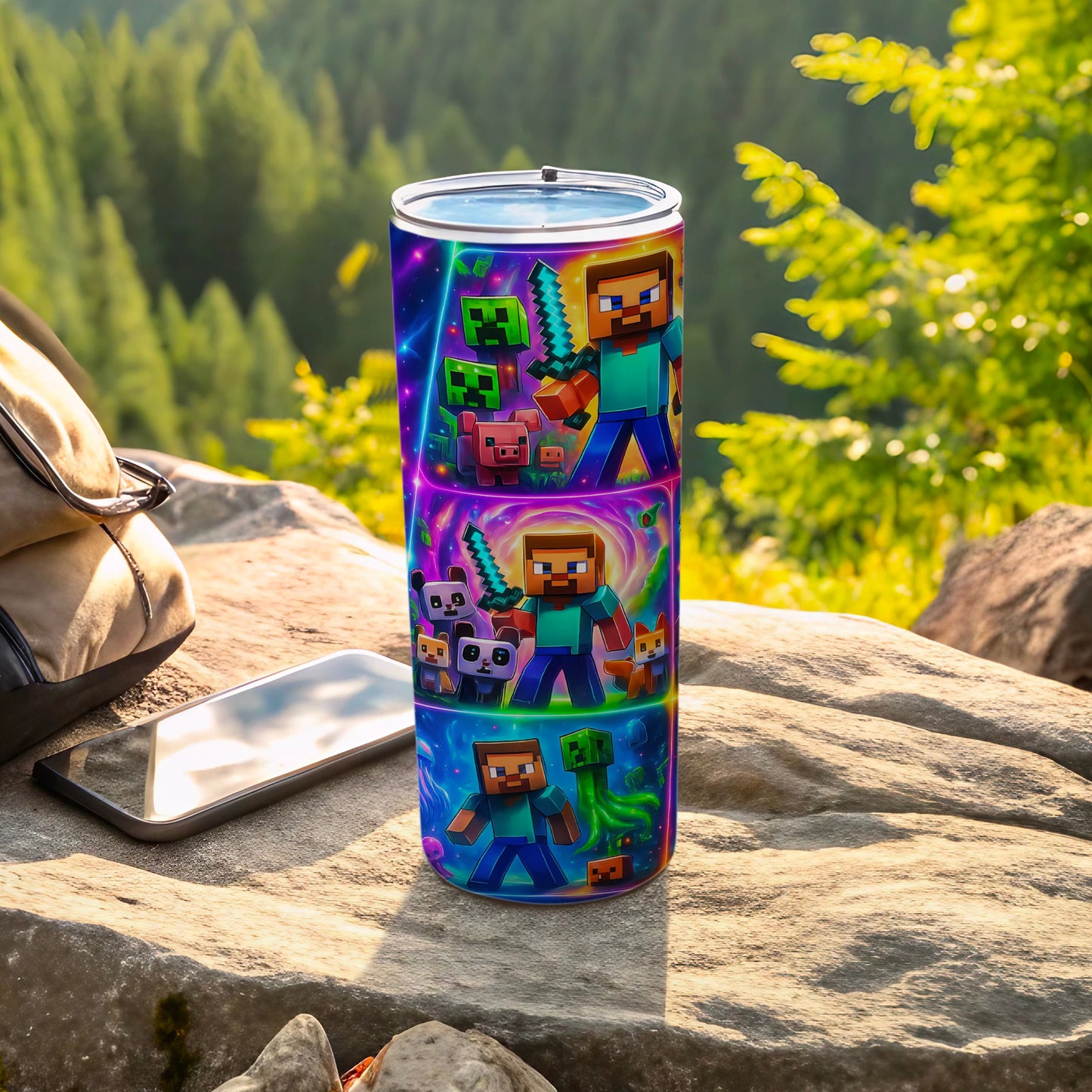 Minecraft Character Print Tumbler with Forest Background