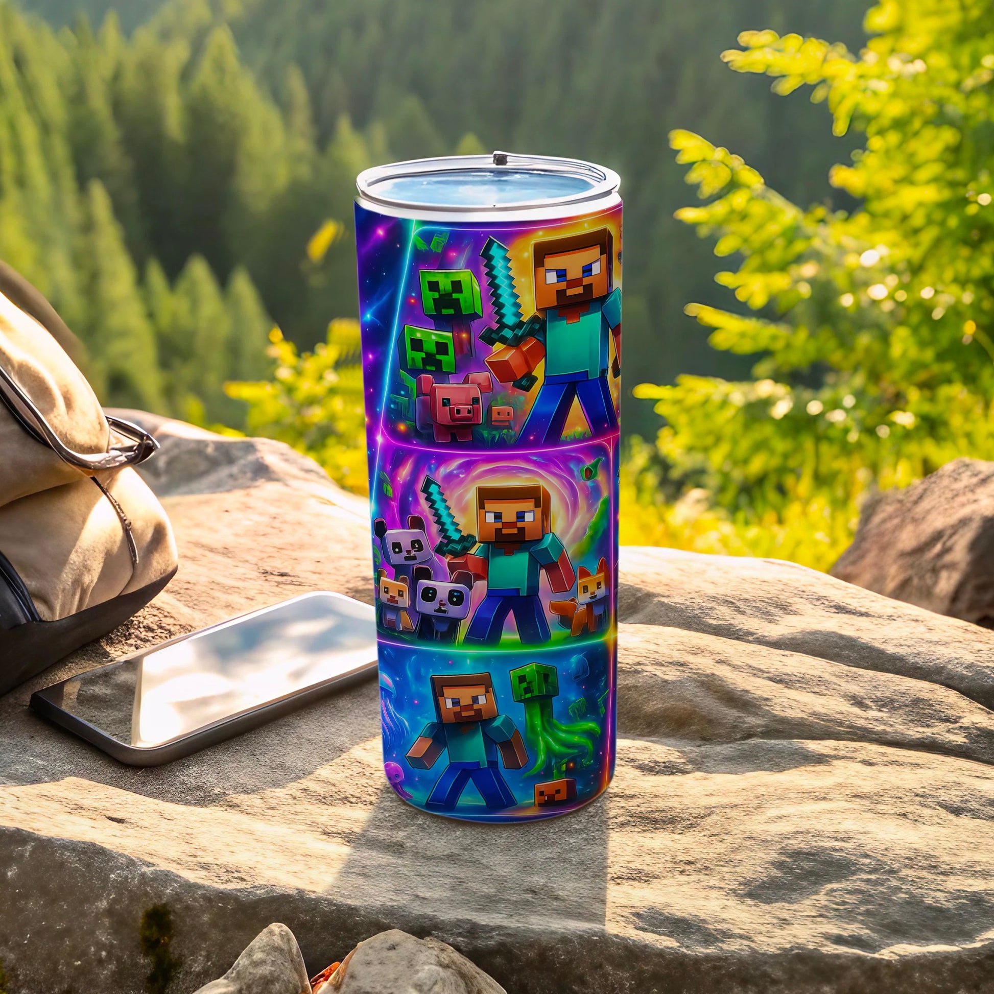 Minecraft Character Print Tumbler with Forest Background