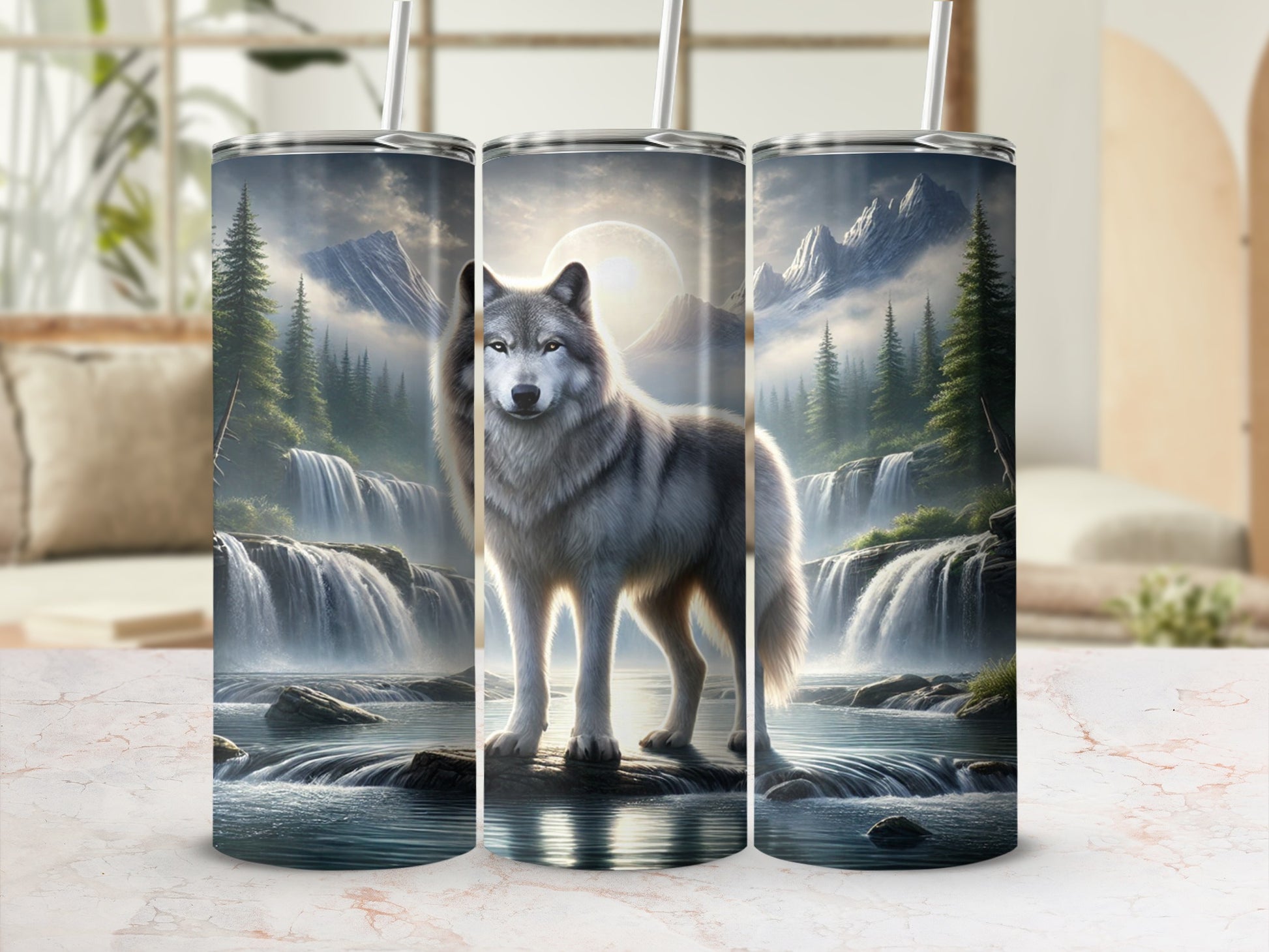 Majestic Wolf in a Tranquil Forest Tumbler Cup